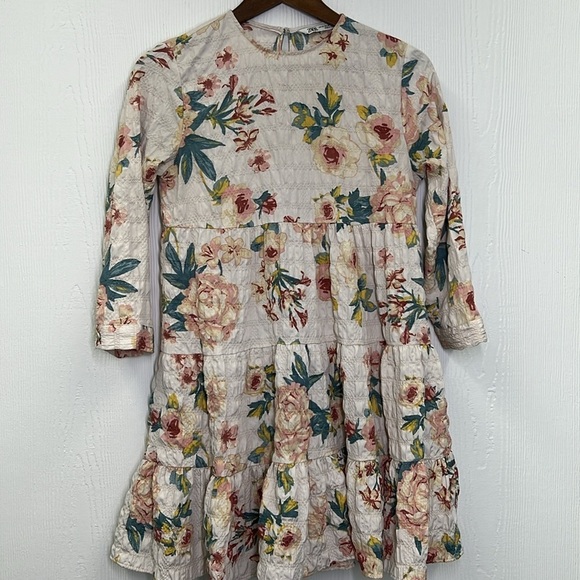 Zara - Colorful Floral Tiered Boho 3/4 Sleeve Button At Neck Dress Size XS - Picture 8 of 12